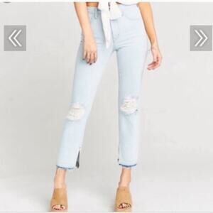 NWT Show‎ Me Your MuMu Brooklyn High Rise Light Wash Raw Hem Jeans